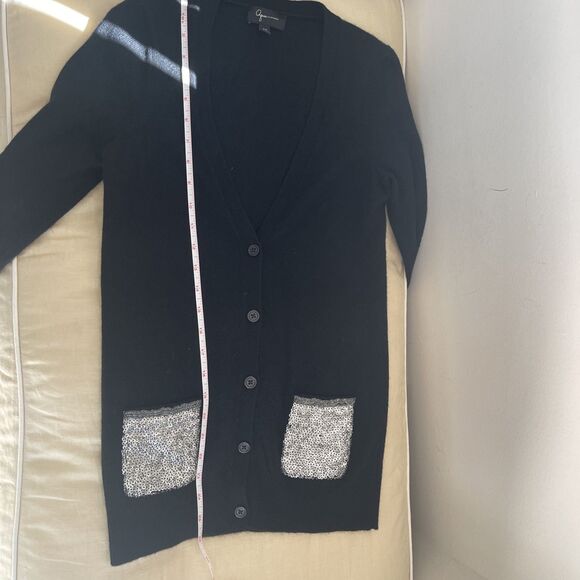 AQUA 100 % CASHMERE Black sequins & beads pockets Cardigan Sweater XS - Picture 6 of 7